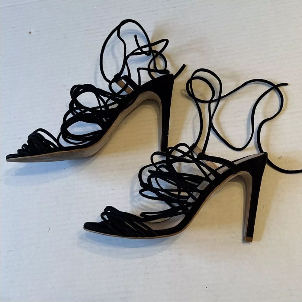 The Mode Collective Sz 38 Black 4”Heels Leather Sandals Made In Spain